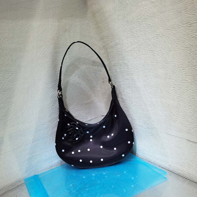 Bags for Women 2025 New Niche Design Retro Satin Crescent Bag Rose Flower Handbag Single Shoulder Armpit Bag