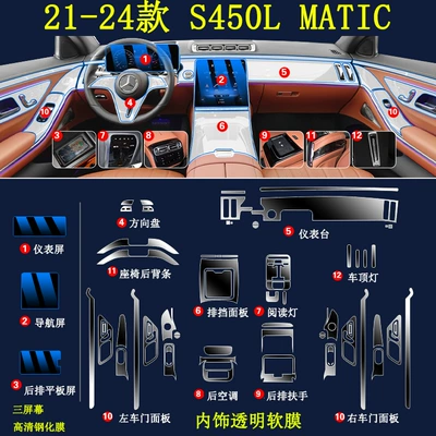 Car interior film | Supplies - 21-25-models-s450l-4matic-full-set-tpu-film-three-screens-blue-light-tempered-film
