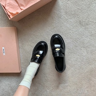 Grape Mom's Same Style in Stock: Holiday~ British Style Round-Toe Coin-Pattern Slip-On Chunky Heel Loafers