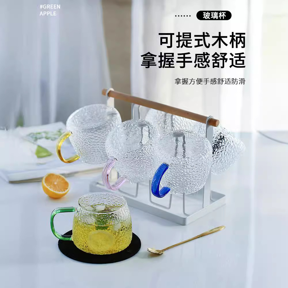 Manzana verde simple ins viento relieve taza de vidrio martillo taza de agua resistente al calor casera de agua potable mango simple taza