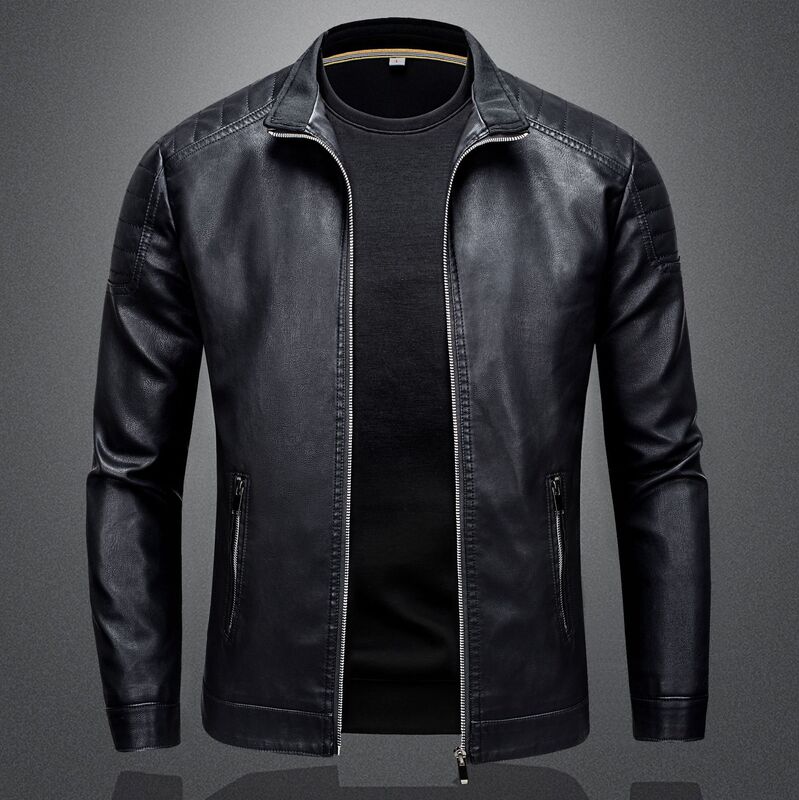 Cross-border Amazon Leather Men's Slim-fit Jacket Trendy Thin Jacket Men's Bike Clothing Large Size Collar Leather Jacket