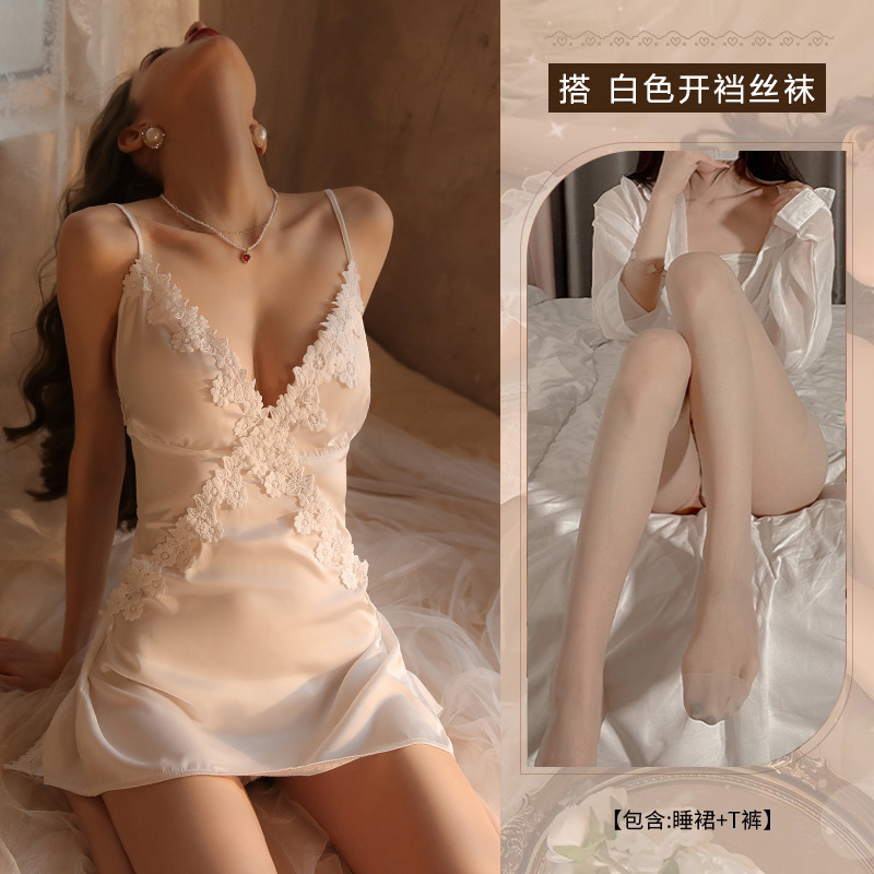 순수한 욕망 흰색 + 흰색 가랑이 없는 스타킹