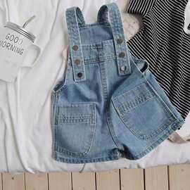 童装男女童牛仔背带短裤夏装宽松Children Denim Overall Shorts