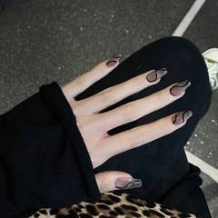 假指甲半透美甲片指甲貼片線條芭蕾黑色美甲甲片穿戴甲Y15