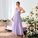 速卖通细肩带晚礼服新款深V领舞会礼服女式长款舞会礼服缎面