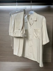 BC男士高端天丝麻料混纺古巴领短袖衬衫+长裤套装 舒适排汗lp
