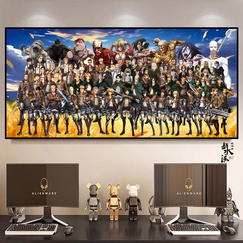 Attack on Titan Family Portrait Hanging Painting Eren Mikasa Anime Poster Decorative Painting E-Sports Room Boys Bedroom Mural