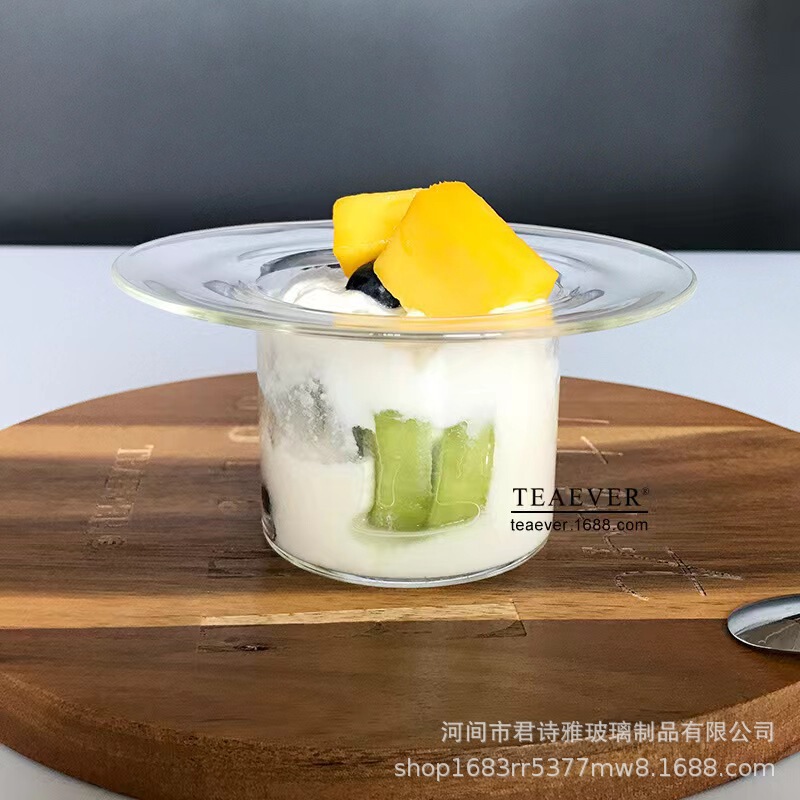 Transparent Straw Hat Glass Bowl Dessert Bowl Sour Milk Cup Fruit Plate Fashionable Small Fresh Dinner Plate Instagram Photo Prop Plate