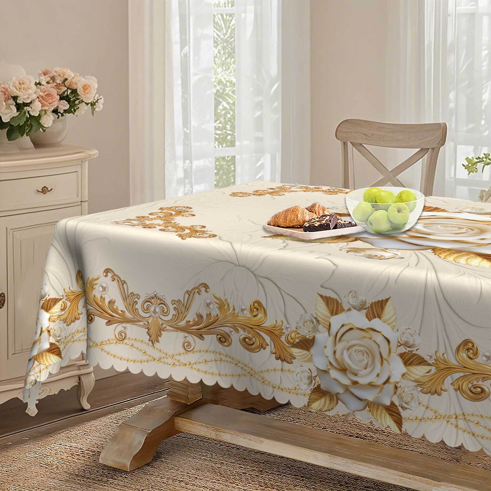 High-End European Table Cloth ‌   Rose Gilding Carved Waterproof Household Coffee Table Tablecloth Accessible Luxury Living Room Decoration Cloth