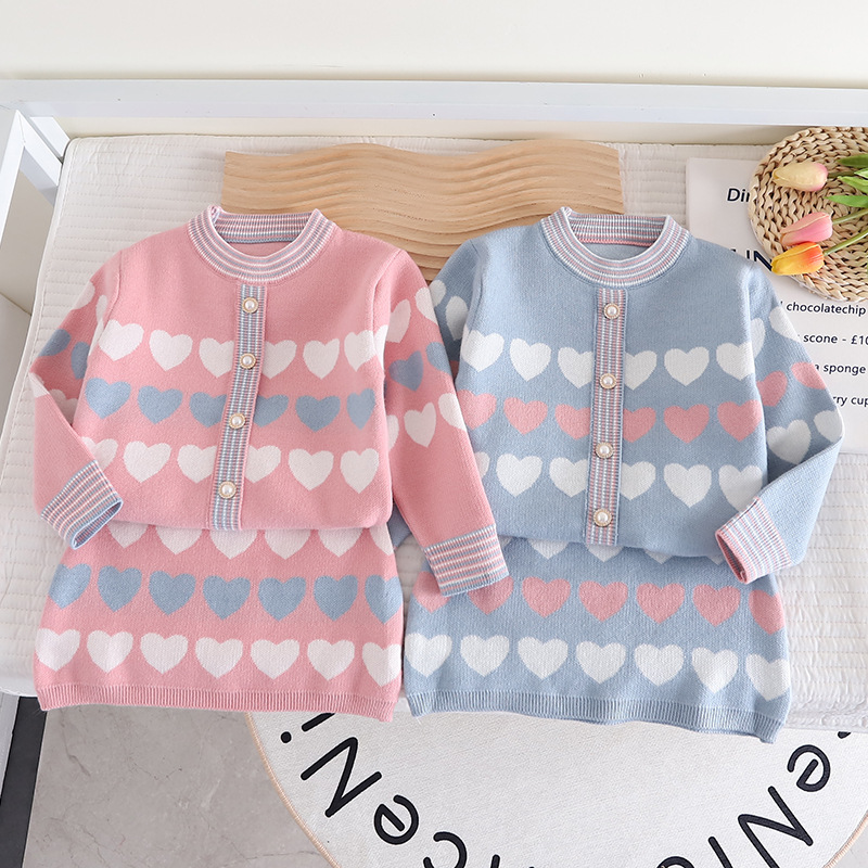 Dekliški spomladanski in jesenski pleteni kardigan New Love, otroški pulover s krilo in dvema deloma_voghion.com