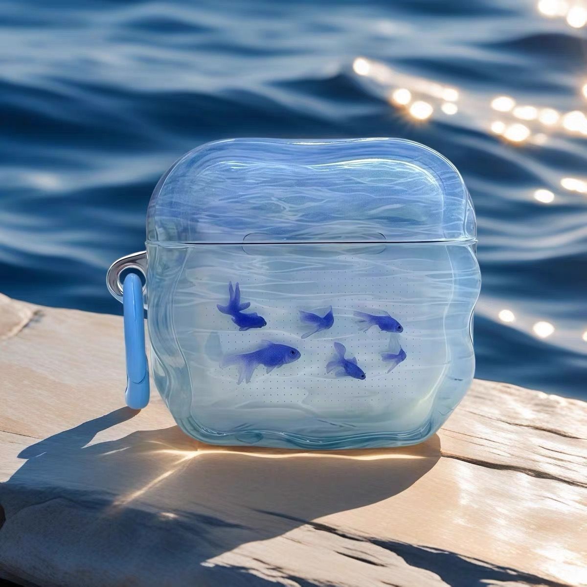 Agua ondulada azul pez dorado para airpods4 generación estuche protector airpodspro3 auriculares estuche airpod3