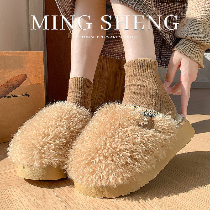 Impuestos no incluidos) Otoño y invierno nuevos zapatos de mujer de peluche grueso rizado ocio para llevar a cabo el algodón casero trapazo comercio exterior transfronterizo