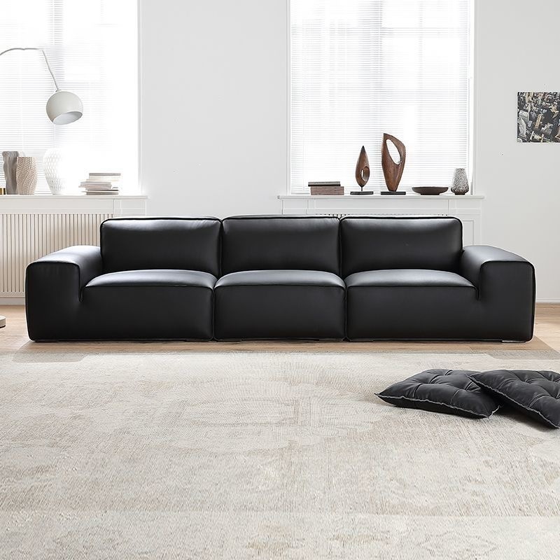 Black Leather Sofa with Cat-Scratch Protection for Living Room, Suitable for Large and Small Spaces, Straight-Line Design, Italian Modern Minimalist Style 3