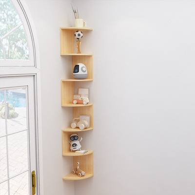 实木转角置物架书架收纳架壁挂墙壁墙角客厅卧室角落多层免打孔|ru