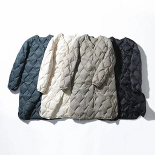 Clouds Women's Lightweight Down Jacket Mid-length High-grade Light Crewneck Autumn and Winter Lightweight Down Liner Rhombic