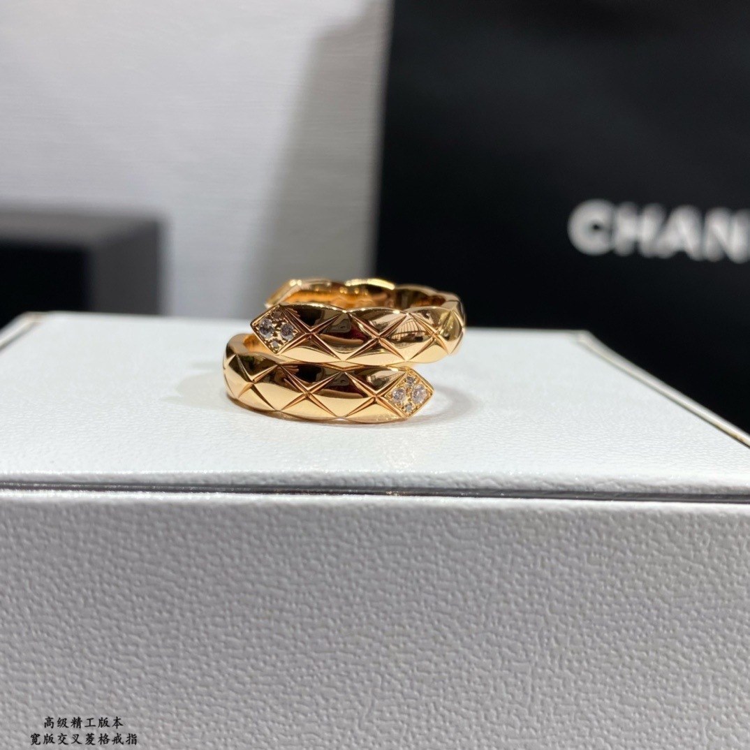 香家高バージョン狭版広版指環メッキ18k金coco菱格ドリルなし指輪CNC精雕手飾り