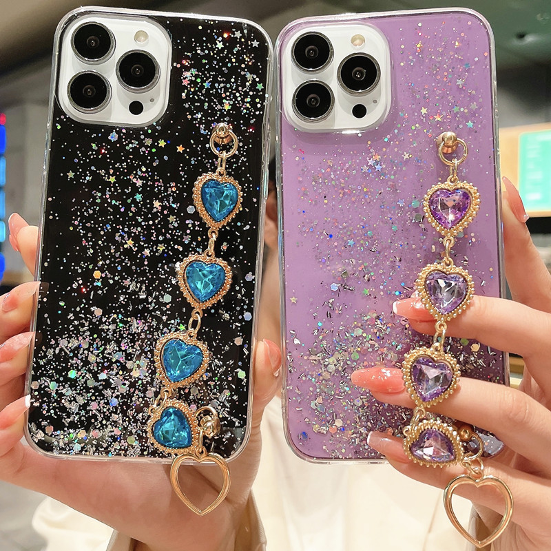 Suitable for iPhone 17 Pro Max Bracelet Resin Phone Case, Apple 15 Glitter, 14 Light Luxury Style, 13 Soft, 16 Foreign Trade