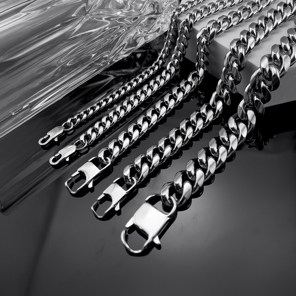 Titanium Cuban Link Chain Necklace For Men Stainless Steel Jewellery_voghion.com