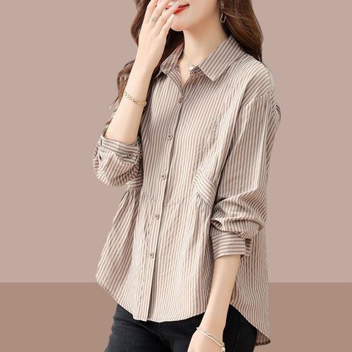 Ladies' Shirt 2025 Spring & Autumn Design-Savvy Niche Top Fashionable and Trendy Belly-Hiding Slimming Striped Blouse