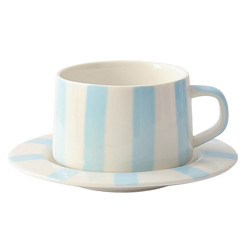 Taza de café de cerámica a rayas pintadas a mano transfronterizas, taza de café de alto valor de esmalte, taza de marca de color simple, taza de té de la tarde