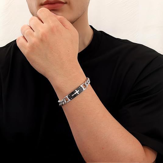 Set collana e bracciale a catena cubana da uomo in acciaio_voghion.com
