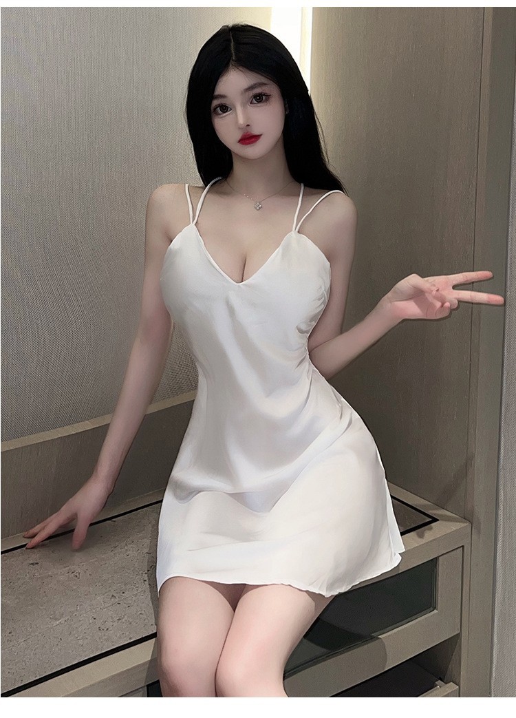 Women’s Ice Silk Pajama Nightdress with Side Split, Costume Style, One Size — detail image 18