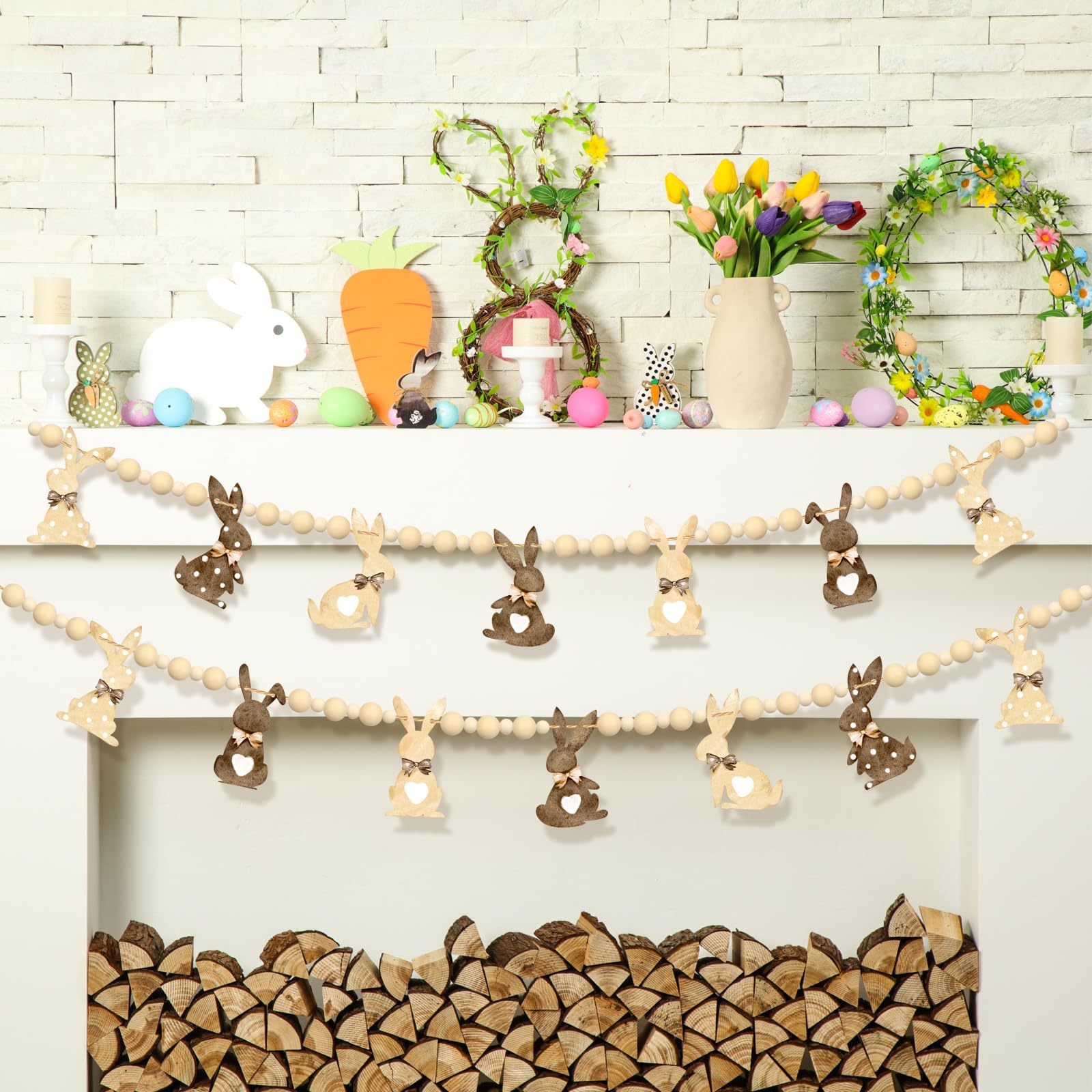 Cross-border New Easter Egg Hanging Decorations Fireplace Wooden Bunny Decorations Pendant Home Decoration Party Supplies