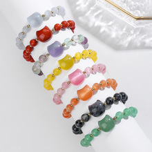 跨境爆款天然水晶手串黑闪光白猫眼串珠手链波西米亚饰品批发