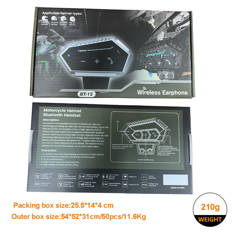 Cross-border helmet bluetooth headset motorcycle bluetooth music headset bluetooth 5.0 solution 1000MA battery