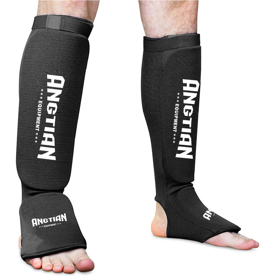 Fábrica Angtian personalizada de tejido para proteger las piernas de lucha Sanda Boxeo Muay Thai profesional para proteger las piernas