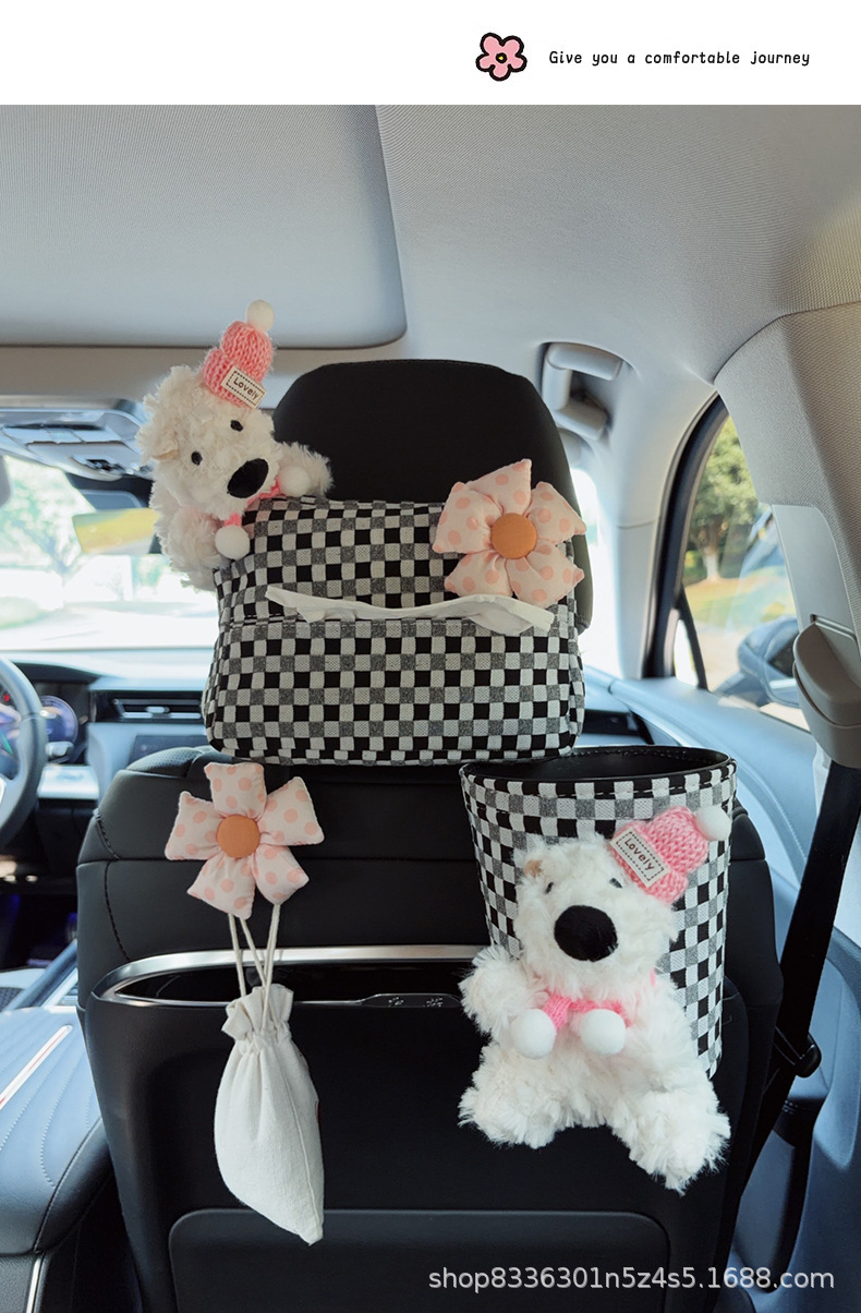Creative car tissue box, hanging tissue holder with a high-end feel, cute cartoon design for car seat decoration