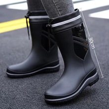 跨境防水鞋男雨鞋时尚中筒加厚防雨胶鞋工作防滑钓鱼厨房雨靴外贸