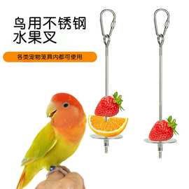 鹦鹉不锈钢水果叉蔬菜挂钩水果喂食器宠物玩具鸟笼配件鸟用品##