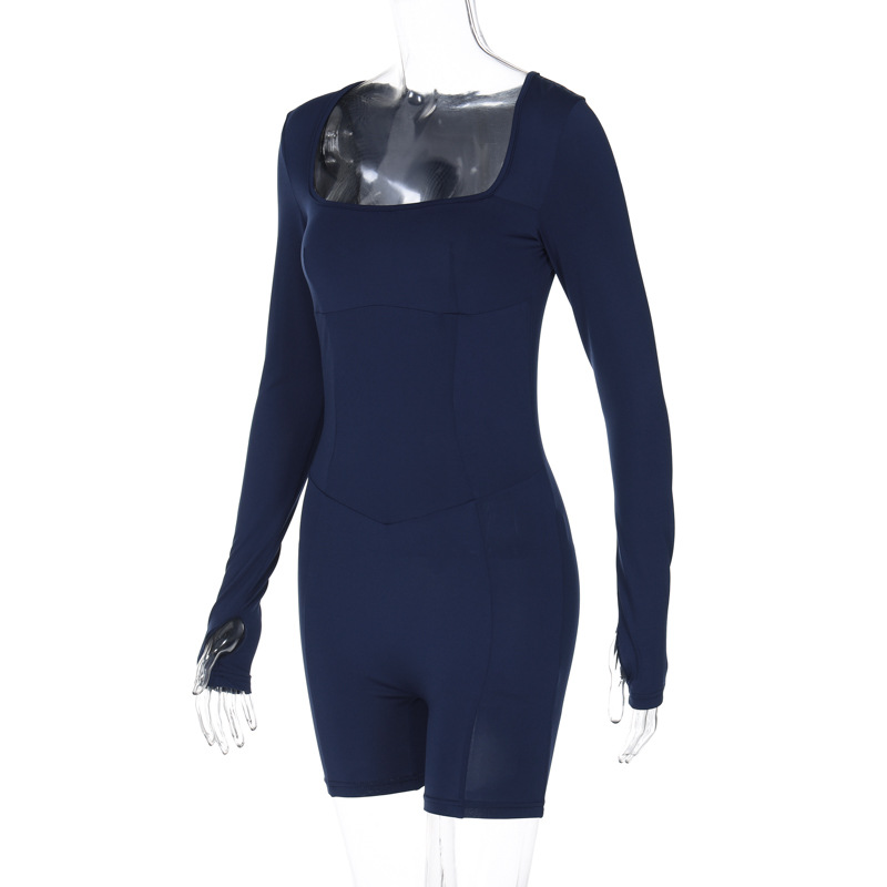 Women Wear Spring Sexy U Collar Back Zipper Slim Fit Long Sleeve Jumpsuit