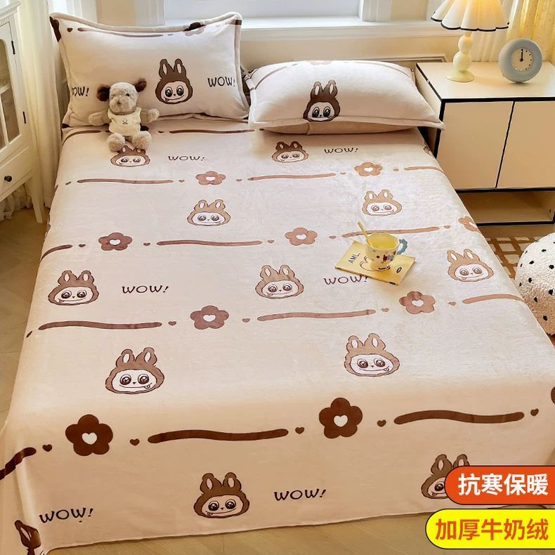 Invierno leche de lana de coral sábanas de lana de una sola pieza brida de manta de peluche dormitorio una sola persona gruesa manta de peluche cálida