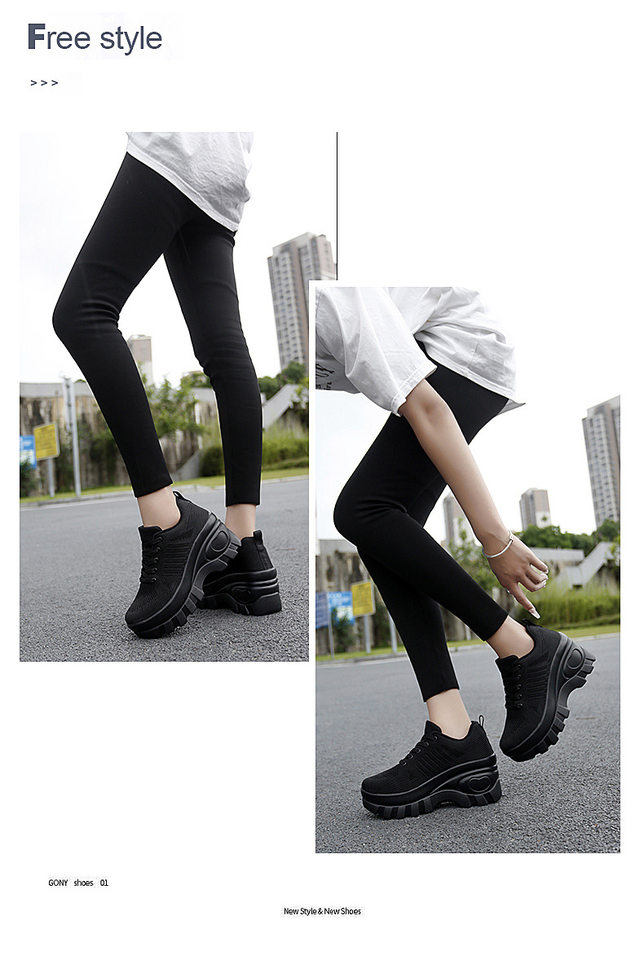 Giày sneaker nữ lưới thoáng khí đế dày tăng chiều cao, gót 3-5 cm — 1695 Màu đen, 1695 màu xám chi tiết 12
