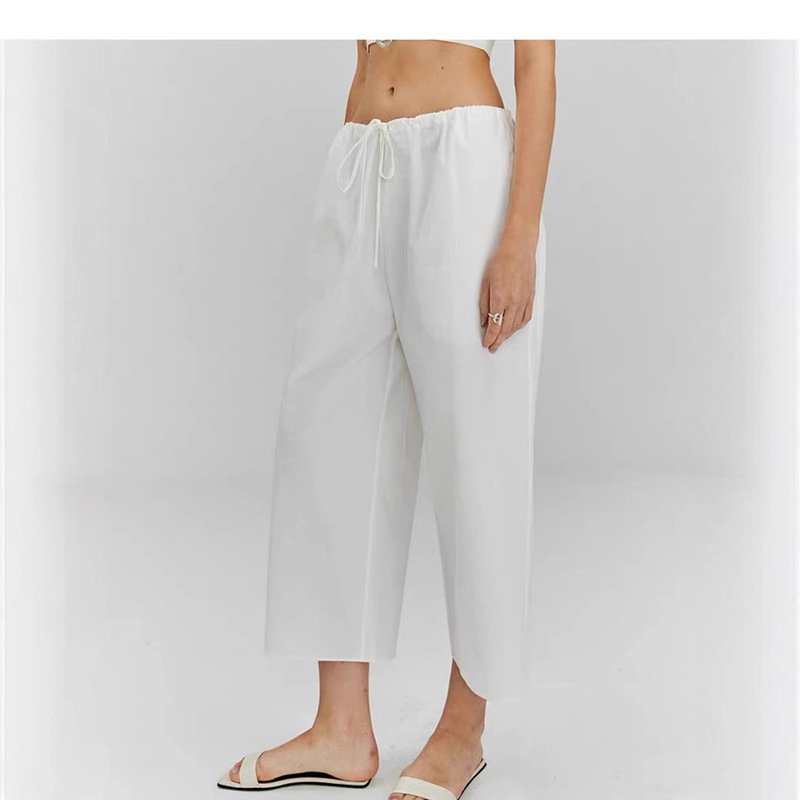 Ro'W Style Normcore Drawstring Loose Straight Casual Women's Pure Cotton Eight-Quarter Pants