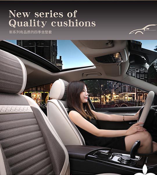 Car Seat Cushion, Universal for All Seasons, Fully Enclosed Seat Cover, Linen Breathable Fabric Seat Cushion, Universal Seat Cushion Cover for Five Seats in the Car