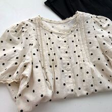 温柔别致 小波点印花蕾丝花边拼接短袖减龄衬衣娃娃衫百搭学生棉