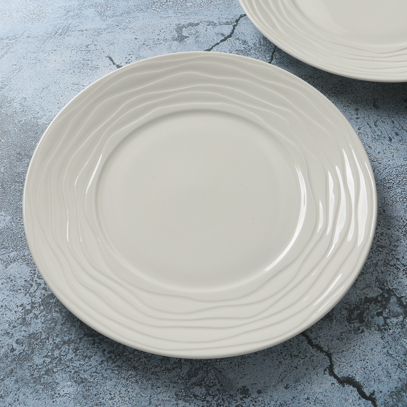 【Artículo Único de Estilo Francés】Plato de Cena Occidental con Diseño de Ondas【Cerámica de Alta Gama】Plato Plano Creativo para Repostería