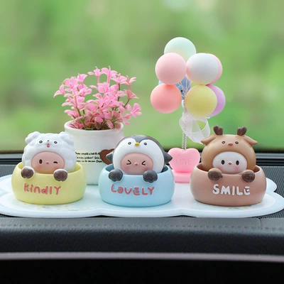 Cute Cartoon Shaking Head Other Automotive Interior Supplies - dog-penguin-deer-pink-grass-balloon-blue-mat