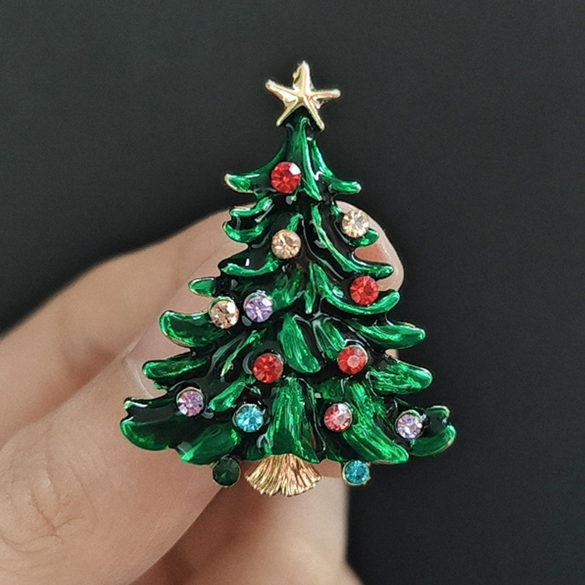 European and American New Style Enamel Rhinestone Christmas Tree Brooch Alloy Enamel Fashion Jewelry Versatile Wholesale