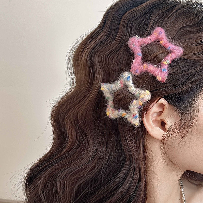 Limited Romantic~ Handmade Pentagram Yarn Hair Clip Hair Accessory for Autumn and Winter Forehead Bangs Clip Side Bb Hairpin Ins