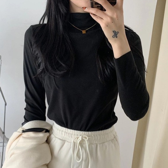 엄선된 아이요미드 벨벳 하프 터틀넥 여성용 이너웨어 20가지 색상 순수 목화 긴팔 모달 슬림핏 이너웨어
