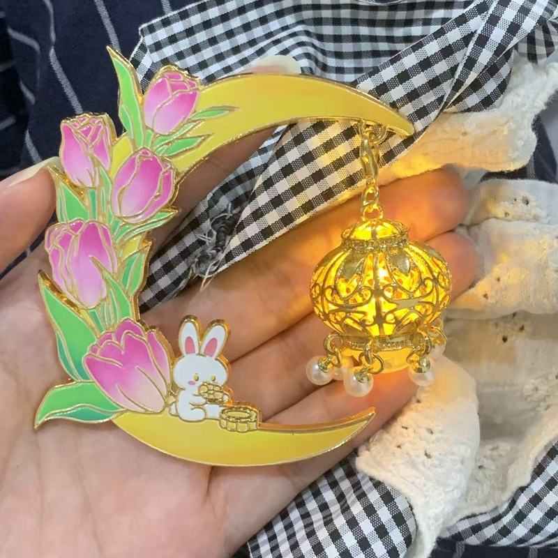 新款中秋郁金香玉兔金属冰箱贴高颜值团圆创意装饰节日居家磁贴|undefined