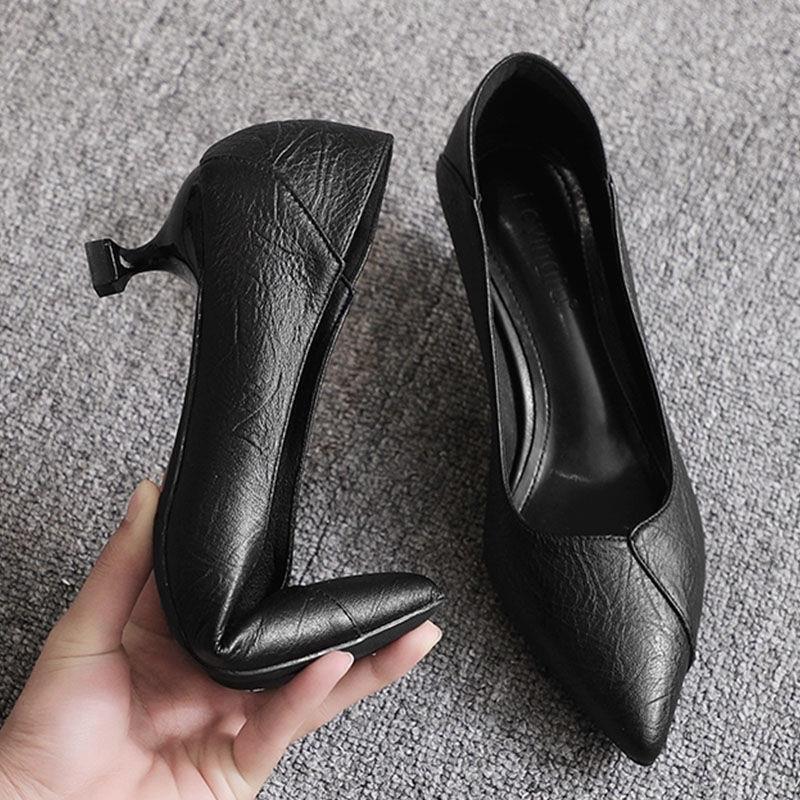Long Stand Not Tired Work Shoes Women's Work Soft Sole Professional Dress Soft Leather Single Shoes Pointed Toe Flat Shoes Comfortable Front Desk Shoes