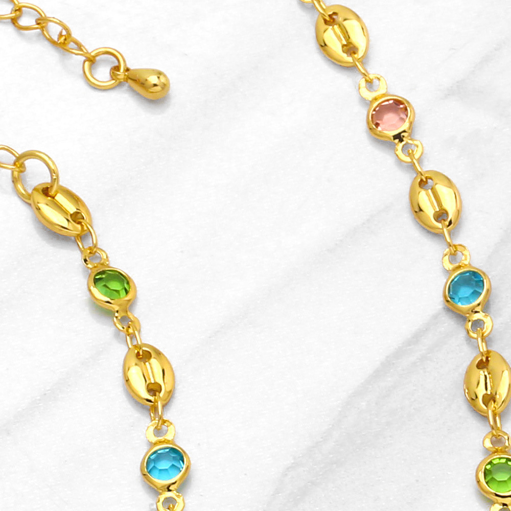 Fashion Inlay Color Zircon Pig Nose Shaped Chain Clavicle Copper Necklace