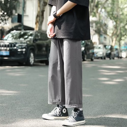 Cross-border long pants men's autumn new style Hong Kong wind loose straight tube pants teenagers solid color outer casual pants spot wholesale 