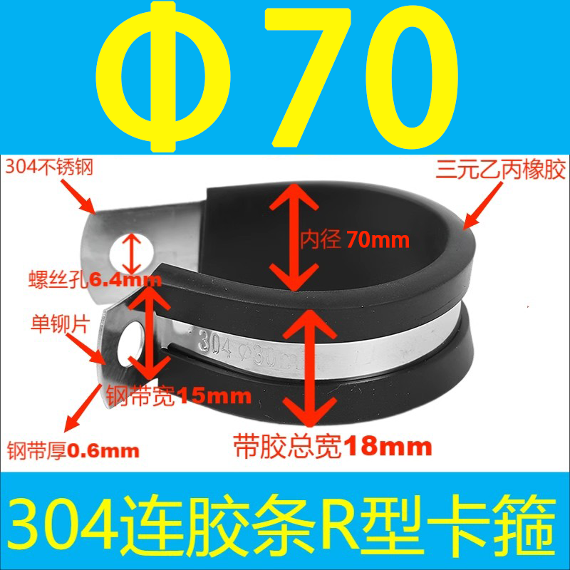 304 acero inoxidable tira de goma garganta tipo R tubo de agua fijo abrazadera de alambre de cable de alambre de tubo de acero inoxidable abrazadera de amortiguación
