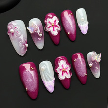 跨境美甲小花花指甲贴批发立体极光蝴蝶网红爆款蝴蝶结纯手作穿戴